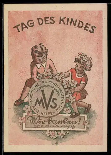AK Beeskow, Tag des Kindes 1947, Kinder pflücken Blumene