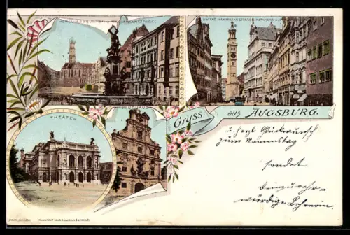 AK Augsburg, Theater, Zeughaus, Maximilianstrasse, Private Stadtpost