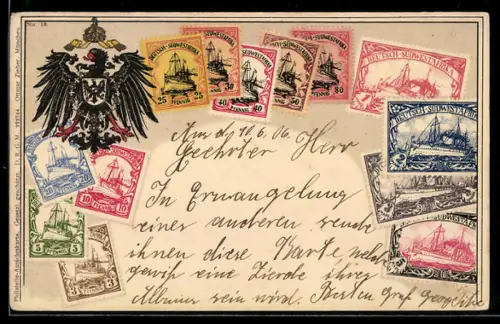 AK Briefmarken Deutsch-Südwestafrika mit Reichsadler