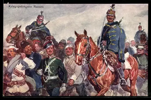 Künstler-AK Ludwig Koch: Kriegsgefangene Russen, Husaren bewachen Gefangene