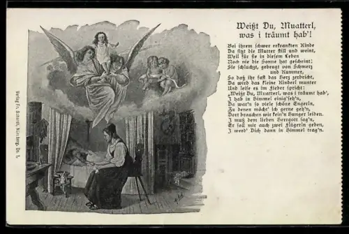 AK Weisst Du, Muatterl, was i träumt hab`!, sterbendes Kind erzählt der traurigen Mutter ihren Traum von Engeln