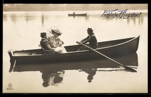 AK Paar auf einem Ruderboot