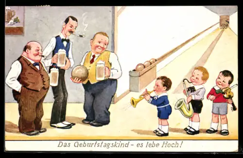 AK Kinder mit Instrumenten beim Kegeln