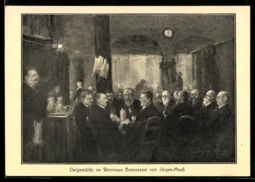 AK München, Gesellschaft im Weinhaus Brennessel von Jürgen-Maass, Leopoldstrasse 58, Inh. Carl Loibl