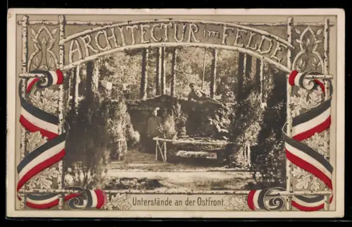 AK Architektur im Felde, Soldaten vor einem Unterstand