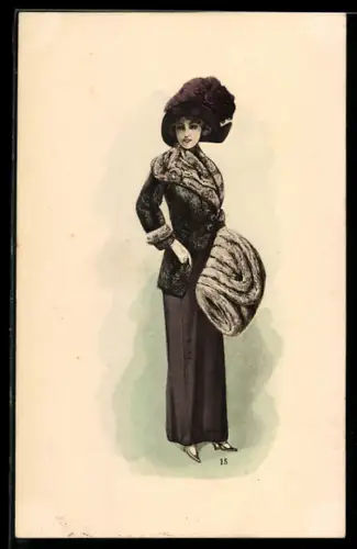 AK Elegante Dame mit Pelzmuff