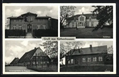 AK Rothenhausen, Geschäftshaus Henry Floeder, Guthaus, Bauernschänke G. Toepper, Schule