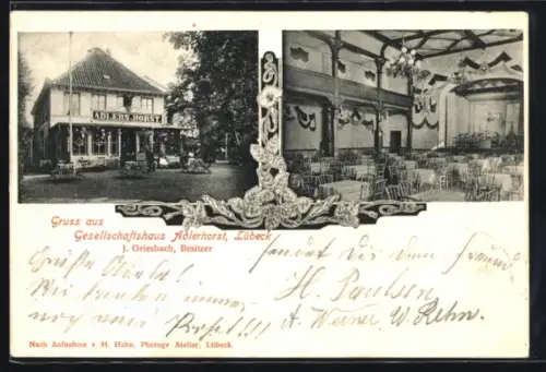 AK Lübeck, Gasthaus Gesellschaftshaus Adlerhorst, Innenansicht