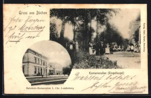 AK Büchen, Bahnhofs-Restaurant L. Chr. LondenbergKastanienallee Tingeltangel