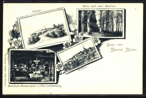 AK Büchen, Bahnhofs-Restaurant L. Chr. Londenberg, Blick nach dem Bahnhof, Pötrau