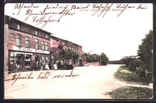 AK Büchen, Bahnhof, Strassenpartie mit Geschäft von Wilhelm Kastein