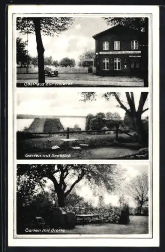 AK Gr.-Sarau, Gasthaus zur Meierei, Garten mit Grotte