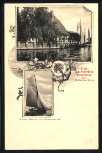AK Rothenhusen /Ratzeburger See, Seglerheim H. Dechau Wwe. Segelboot auf dem See