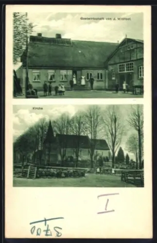 AK Mustin, Gasthaus v. J. Wittfoot, Kirche