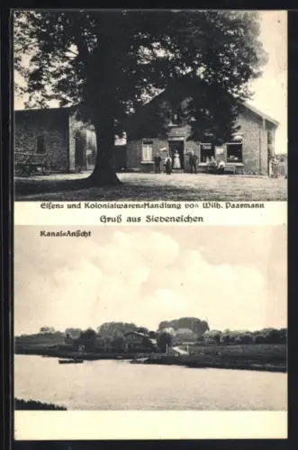 AK Siebeneichen, Eisen- und Kolonialwarenhandlung von Wilh. Paarmann, Kanalansicht