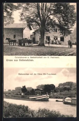 AK Siebeneichen, Colonialwaren und Gasthaus v. W. Paarmann, Fähre Elb-Travekanal