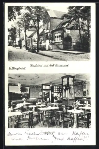 AK Fallingbostel, Cafe und Konditorei Lanzendorf, Aussen- und Innenansicht