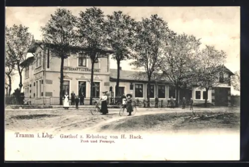 AK Tramm i. Lbg., Gasthof zur Erholung von H. Hack, Aussenansicht mit Grünanlage