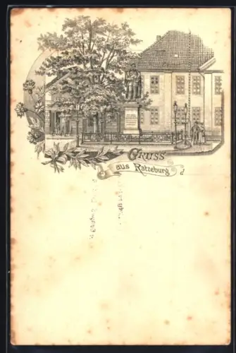 Lithographie Ratzeburg, Ansicht vom Denkmal Kaiser Wilhelm I.