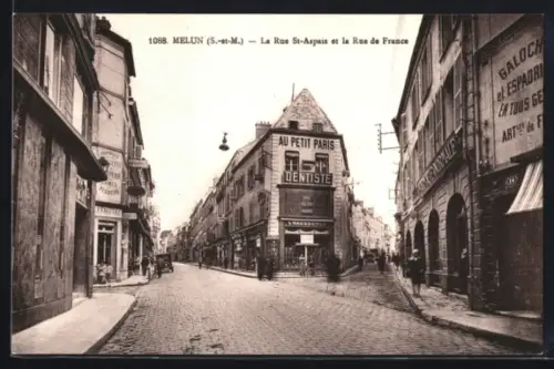 AK Melun /S.-et-M., La Rue St-Aspais et la Rue de France, Dentiste