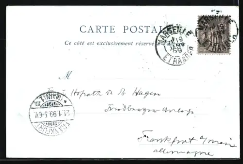 Lithographie Marseille, Perspective de la Rue de la République