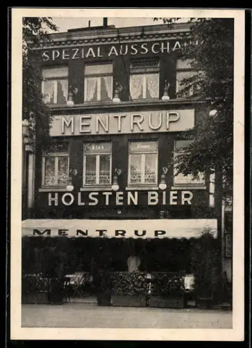 Vertreterkarte Hamburg-St.Pauli, Adulf Mentrup, Restaurant Mentrup, Reeperbahn 22, Restaurant in der Aussenansicht