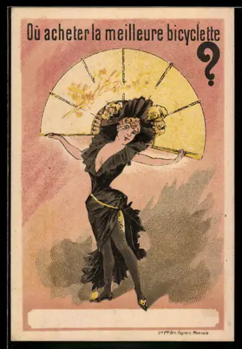 Werbebillet Paris, Duncan Suberbie & Cie., Fabricants Concessionnaires, 31 Rue Cavé, Hübsche Frau mit einem grossen Fäche