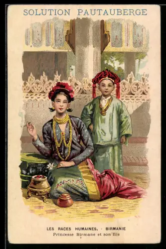 Vertreterkarte Paris, L. Pautauberge, Solution Pautauberge au Chlorohydro-Phosphate, Princesse Birmane et son fils