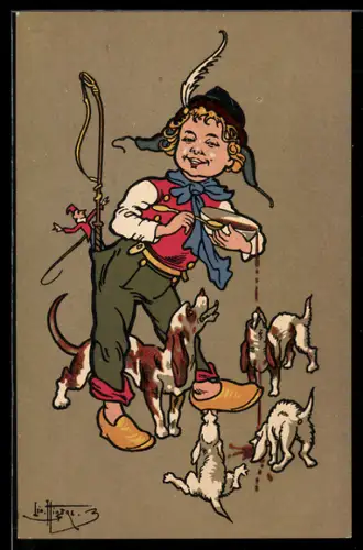 Vertreterkarte Paris, Ménagère, Boulevard Bonne-Nouvelle, Nouvelles Galleries, Junge mit Hundewelpen