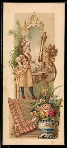 Vertreterkarte Prag, F. Prochaska, Taschentuch-Parfums, Dame in Rococo Kleidung