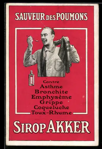 Vertreterkarte Levallois-Perret /Seine, R. Dumont, Produits Akker, Sirop Akker, Mann nimmt einen Löffel Sirup