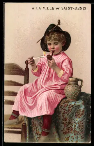 Vertreterkarte Paris, Ville de Saint Denis, Rue de Paradis, Kind mit Pfeife
