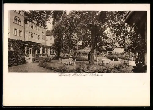 Vertreterkarte Weimar, Parkhotel Erbprinz, Partie im Hotelgarten