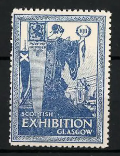 Reklamemarke Glasgow, Scottish Exhibition 1911, Frau mit Lorbeerkranz