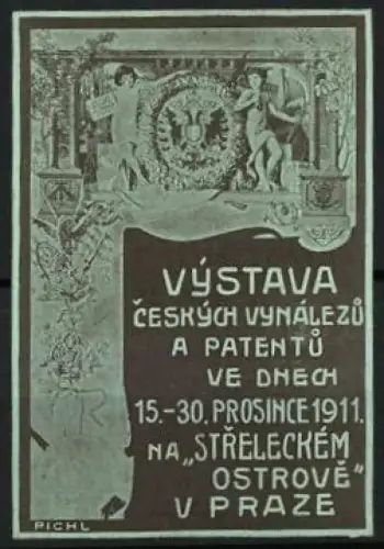 Reklamemarke Praha, Výstava ceských vynálezu a patentu 1911, Adler und Figuren