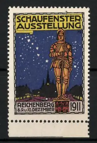 Reklamemarke Reichenberg, Schaufensterausstellung 1911, Ritter vor Sternenhimmel