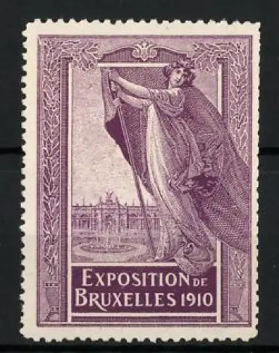 Reklamemarke Brüssel, Exposition de Bruxelles 1910, Frau mit Flagge