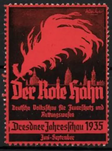 Reklamemarke Dresden, Dresdner Volksschau für Feuerschutz 1935, Der Rote Hahn