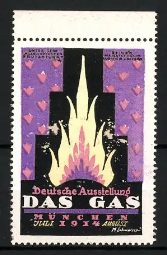 Künstler-Reklamemarke M. Schwarzer, München, Deutsche Ausstellung Das Gas 1914, Flamme