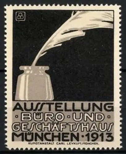 Reklamemarke München, Ausstellung Büro- und Geschäftshaus 1913, Feder und Tintenfass