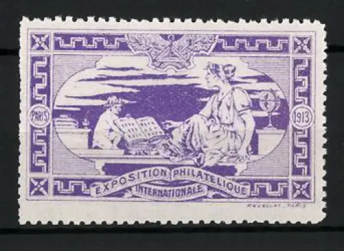Reklamemarke Paris, Exposition Philatélique Internationale 1913, Frau in der Antike mit Album