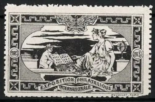Reklamemarke Paris, Exposition Philatélique Internationale 1913, Frau mit Erdkugel und Kind