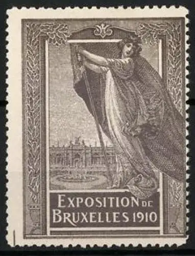 Reklamemarke Brüssel, Exposition de Bruxelles 1910, Frau mit Flagge