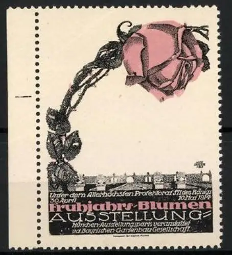 Künstler-Reklamemarke Otto Ottler, München, Frühjahrs-Blumen Ausstellung 1914, Rose