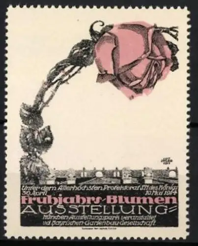 Reklamemarke München, Frühjahrs-Blumenausstellung 1914, Rose und Park