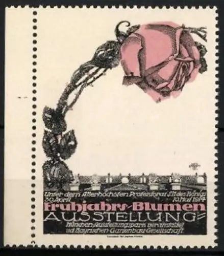 Reklamemarke München, Frühjahrs-Blumen Ausstellung 1914, Rose und Ausstellungspark