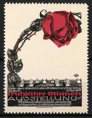Reklamemarke München, Frühjahrs-Blumen Ausstellung 1914, Rote Rose