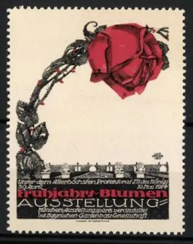 Reklamemarke München, Frühjahrs-Blumenausstellung 1914, Rote Rose