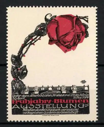Reklamemarke München, Jubiläums-Blumen-Ausstellung 1914, Rankende rote Rose