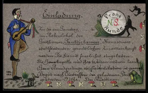 Handzeichnung Einladung zur einer Feier im Gasthaus Sanktjohannser in der Kreuzstrasse